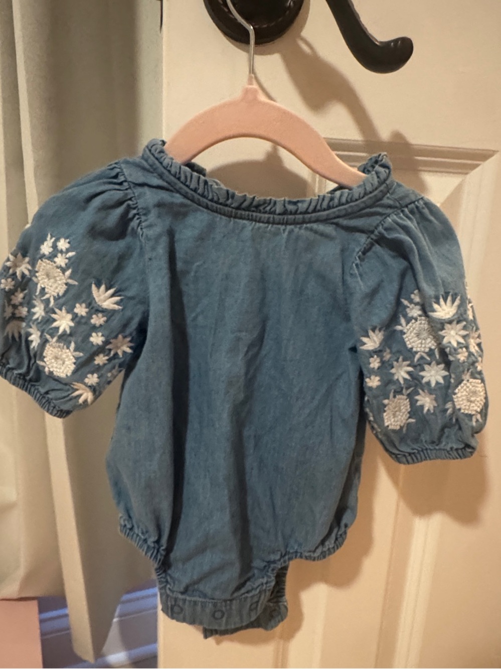 Mud Pie Blue Embroidered Puff-Sleeve Romper
